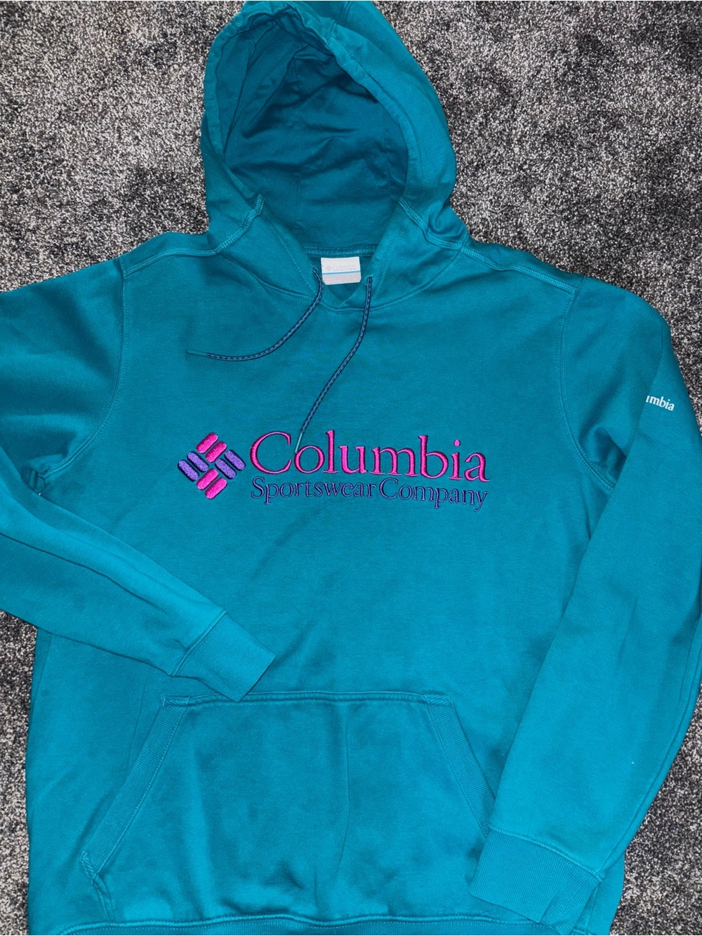 Columbia Teal Pullover Hoodie with Pink Logo